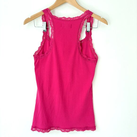 Hollister Y2K Pink Tank Top Lace Trim Coquette Dainty Size L - Picture 3 of 6